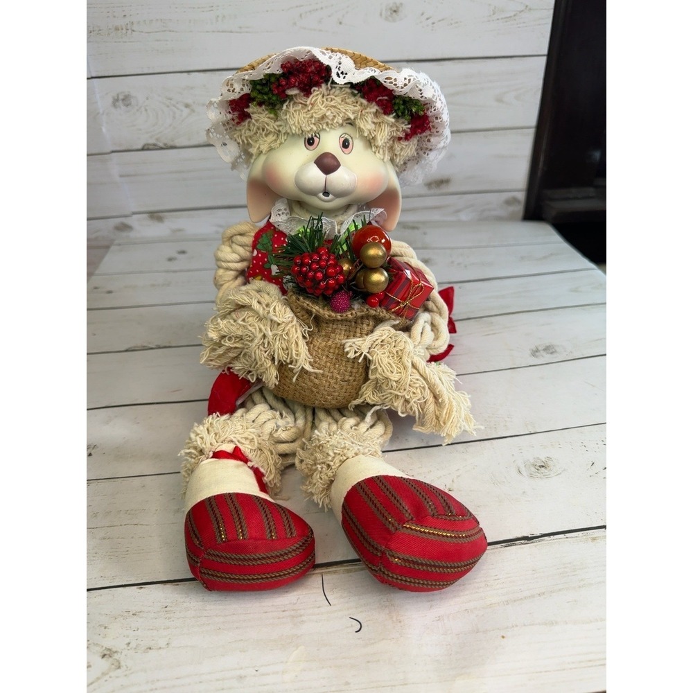 House of Lloyd Flossie Rabbit Figurine 1993‎ Porcelain Face w/ Box Christmas Vtg